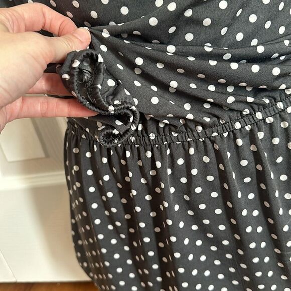 Robert Louis Gray Polka Dot Cinch Waist Silky Blouse Medium M - Picture 4 of 6